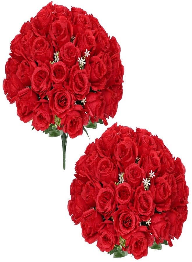 GnFlus Red Roses Artificial Flowers, 2 Pack Rose Fake Flower Bouquets Realistic Faux Silk Flowers for Vase Bridal Bouquet Wedding Centerpieces Arrangements Home Décor - Image 1